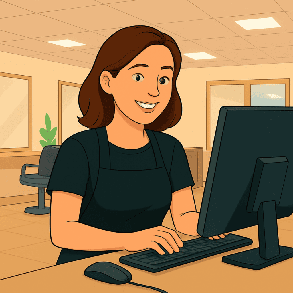 Person at Computer Looking at Salon Stacks vs Mindbody Software